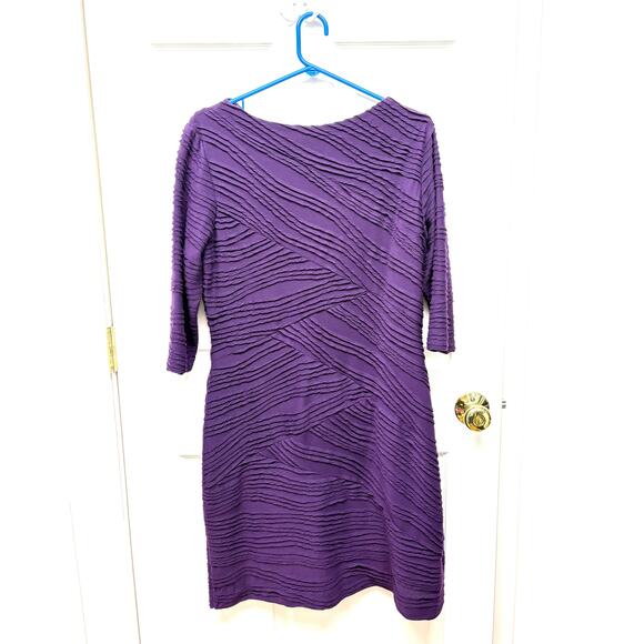 Donna Morgan Purple Dress, Offset V Neck, Lined, Textured Pattern, NWT, size 14 - Picture 3 of 7